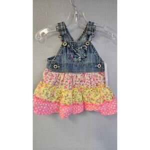 OshKosh B'gosh Vestbak Tiered Denim & Floral Jumper Dress 3M